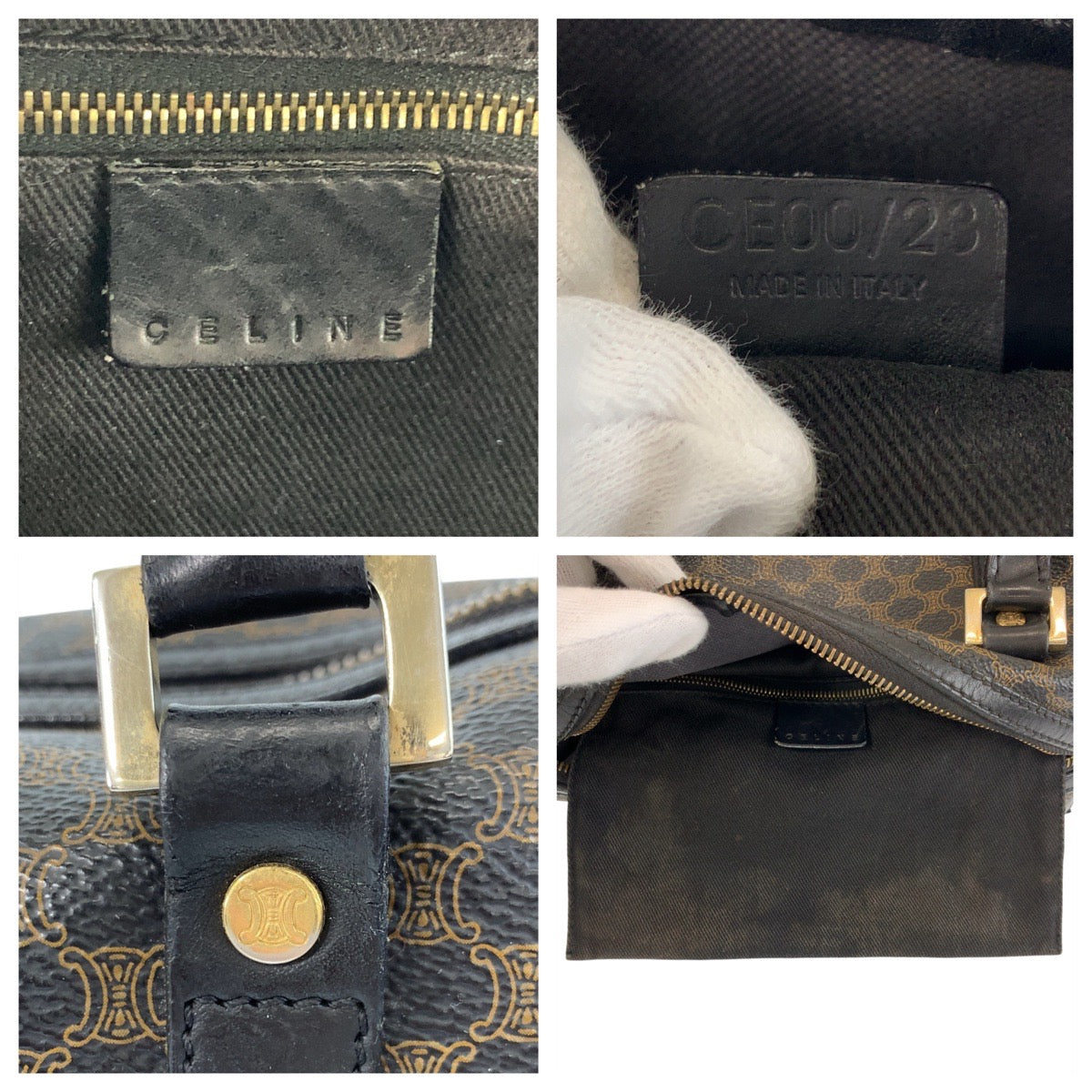 CELINE Handbag CE00/23 PVC Brown Black Gold Metal Macadam