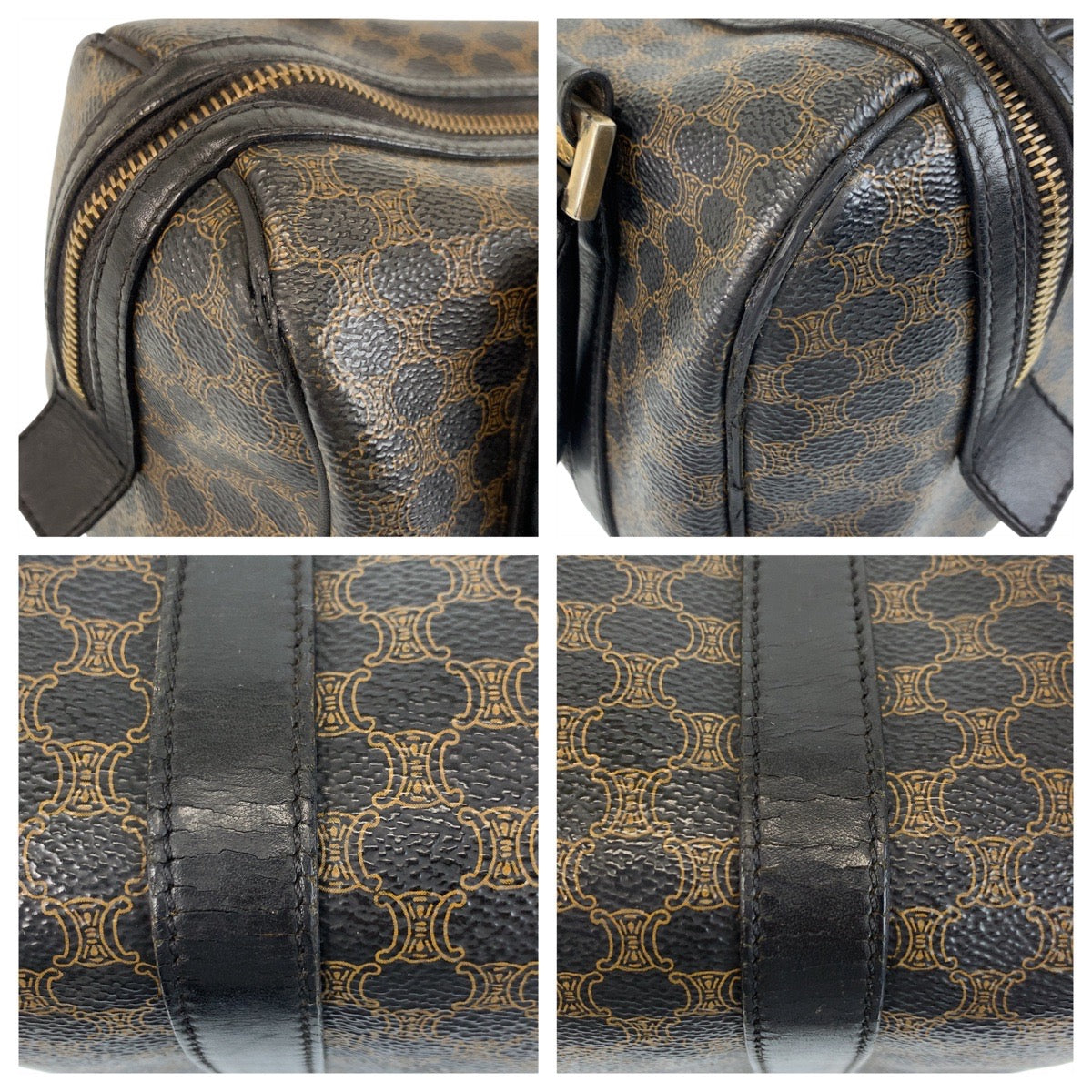 CELINE Handbag CE00/23 PVC Brown Black Gold Metal Macadam