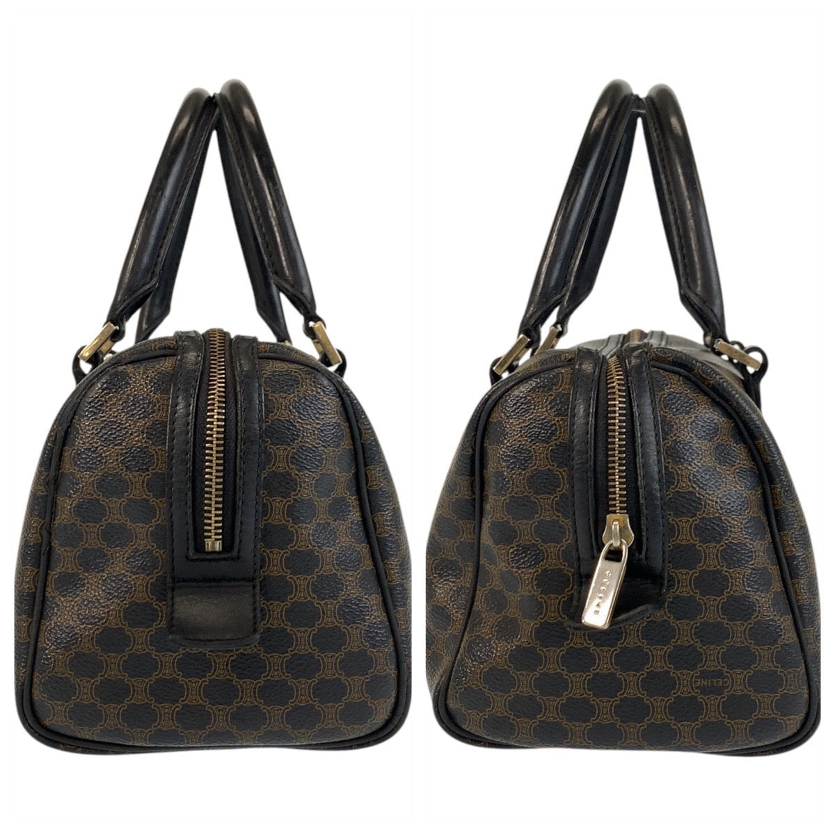 CELINE Handbag CE00/23 PVC Brown Black Gold Metal Macadam