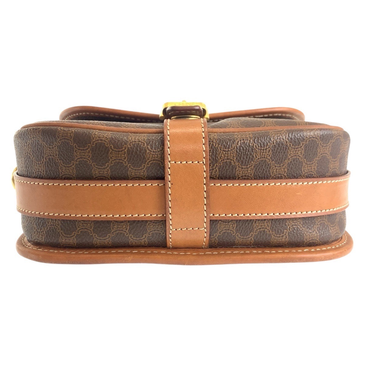 CELINE Shoulder Bag PVC, Leather Brown Gold Metal Shoulder Bag pochette Macadam Women Used Authentic