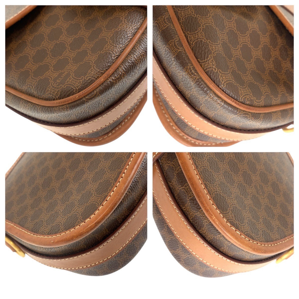 CELINE Shoulder Bag PVC, Leather Brown Gold Metal Shoulder Bag pochette Macadam Women Used Authentic