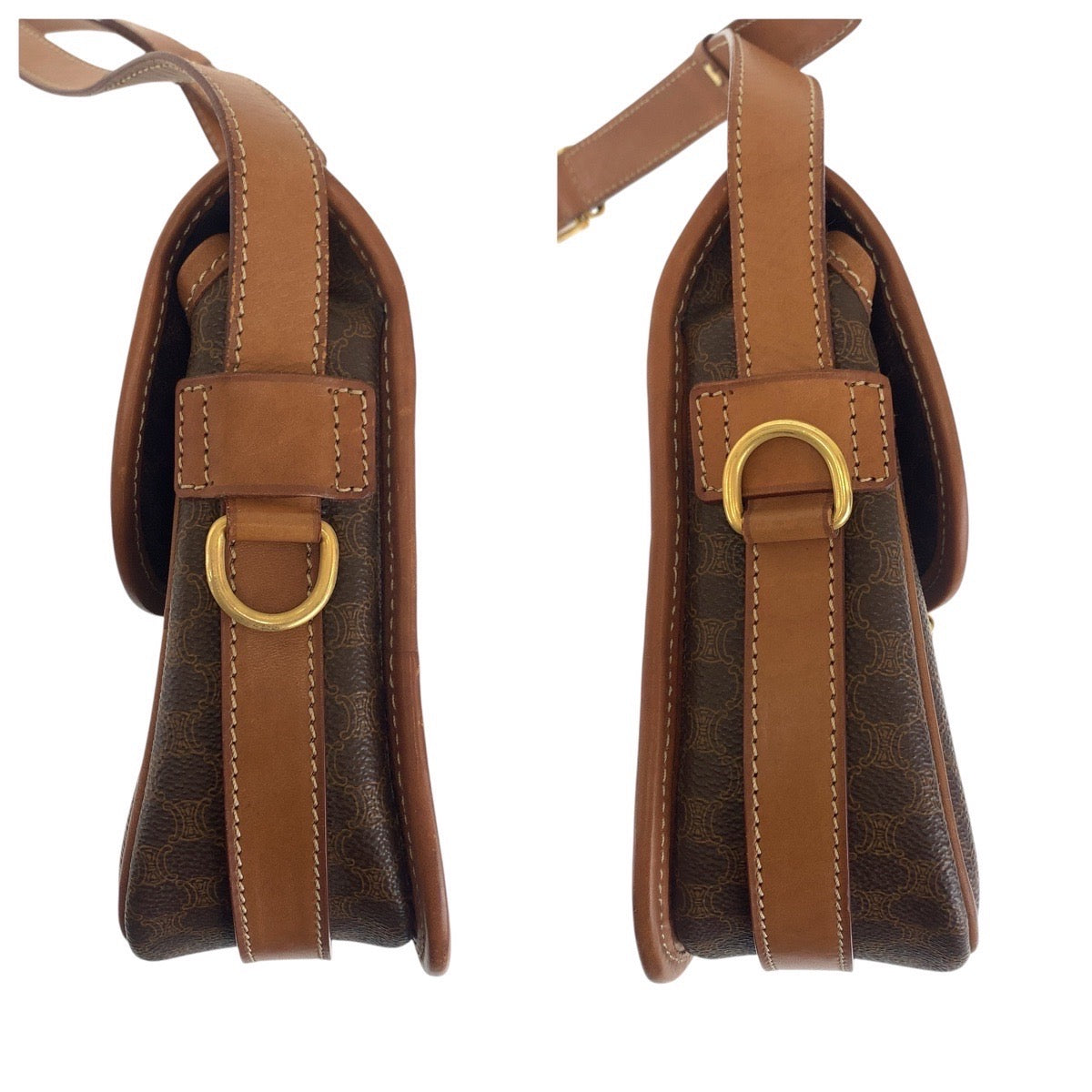 CELINE Shoulder Bag PVC, Leather Brown Gold Metal Shoulder Bag pochette Macadam Women Used Authentic