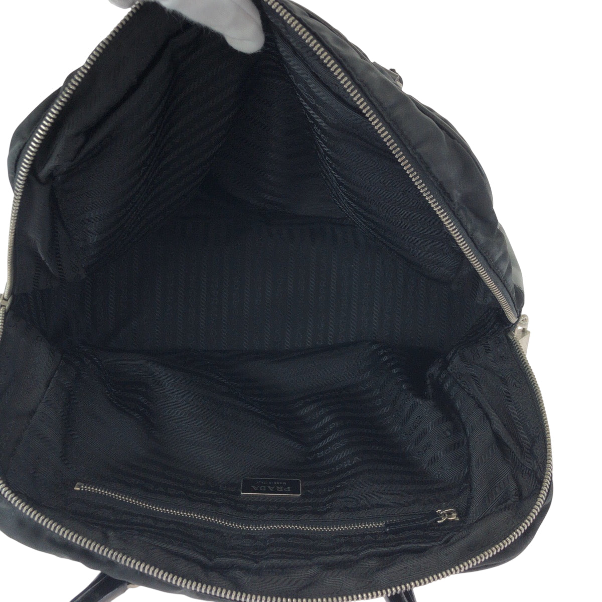 PRADA Tote Bag Nylon Black SilverMetal Tote Bag Shoulder Bag Test Triangle With logo Women Used Authentic
