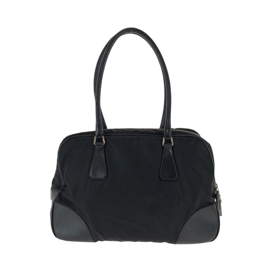 PRADA Tote Bag Nylon Black SilverMetal Tote Bag Shoulder Bag Test Triangle With logo Women Used Authentic