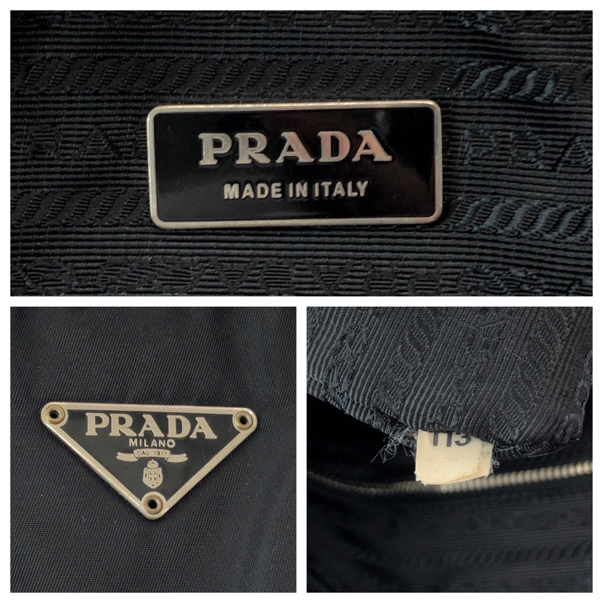 PRADA Tote Bag Nylon Black SilverMetal Tote Bag Shoulder Bag Test Triangle With logo Women Used Authentic