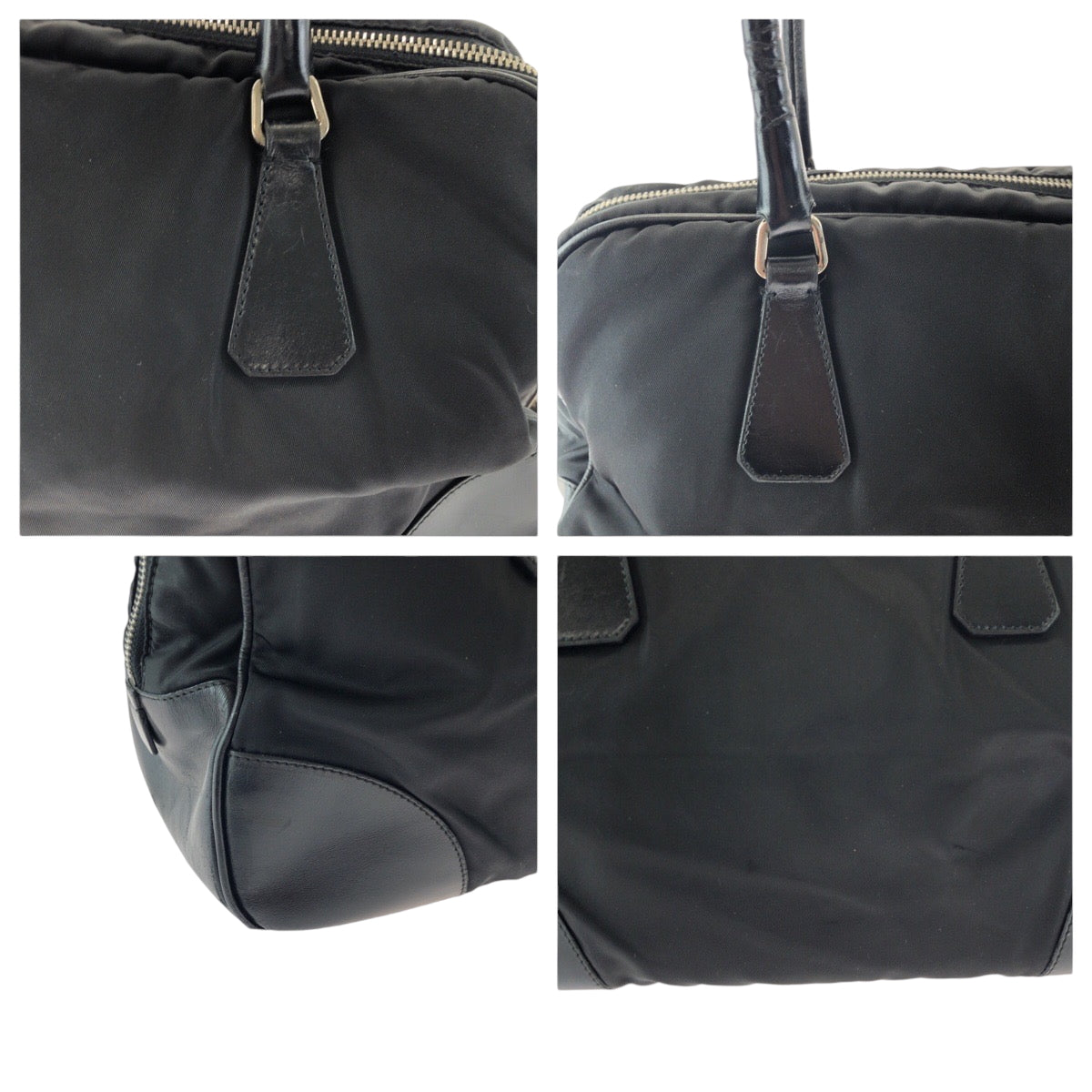 PRADA Tote Bag Nylon Black SilverMetal Tote Bag Shoulder Bag Test Triangle With logo Women Used Authentic