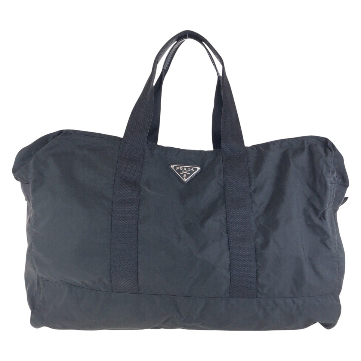 PRADA Boston Duffel bag Nylon Black SilverMetal Boston Duffel bag unisex Test Triangle With logo mens Used Authentic