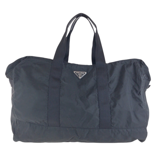 PRADA Boston Duffel bag Nylon Black SilverMetal Boston Duffel bag unisex Test Triangle With logo mens Used Authentic