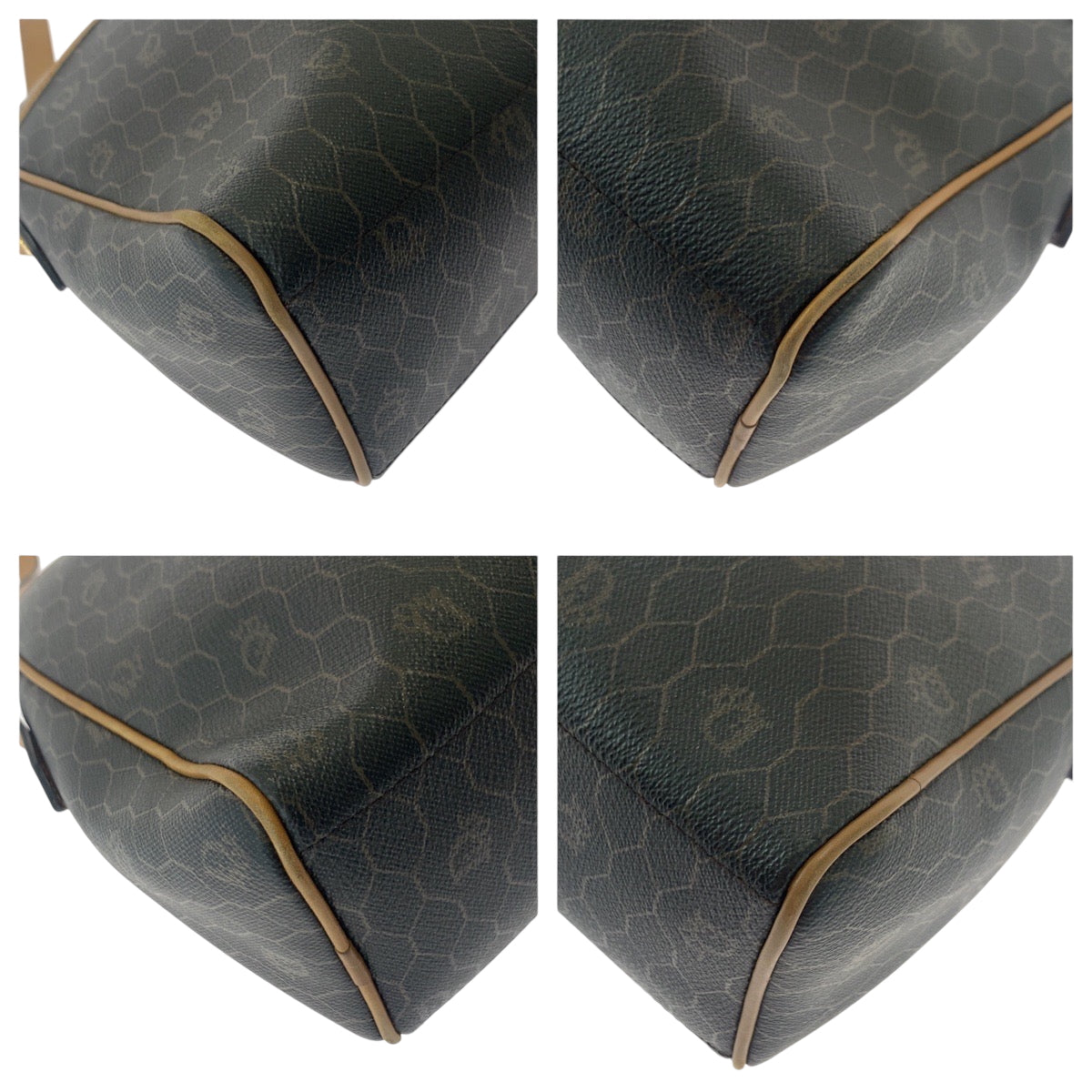 Dior Shoulder Bag PVC Brown Gold Metal Shoulder Bag pochette Honeycomb Pattern Women Used Authentic