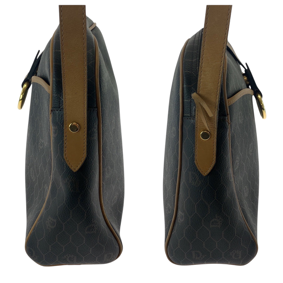 Dior Shoulder Bag PVC Brown Gold Metal Shoulder Bag pochette Honeycomb Pattern Women Used Authentic