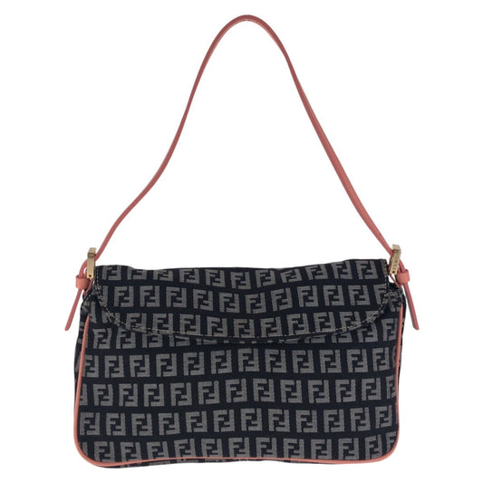 FENDI Shoulder Bag Canvas, Leather Black Pink Gold Metal Shoulder Bag Zucchino Women Used Authentic