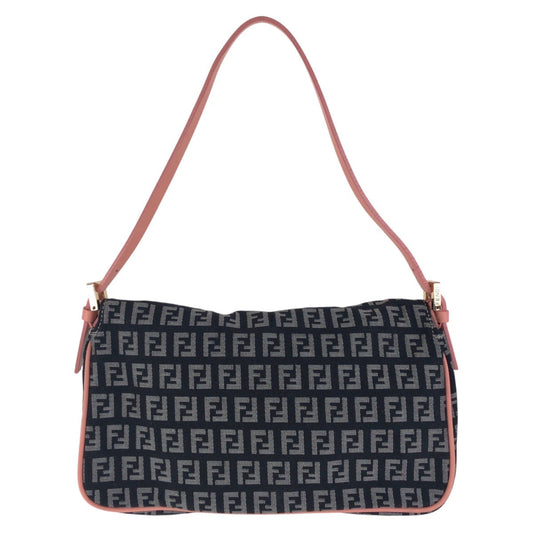 FENDI Shoulder Bag Canvas, Leather Black Pink Gold Metal Shoulder Bag Zucchino Women Used Authentic