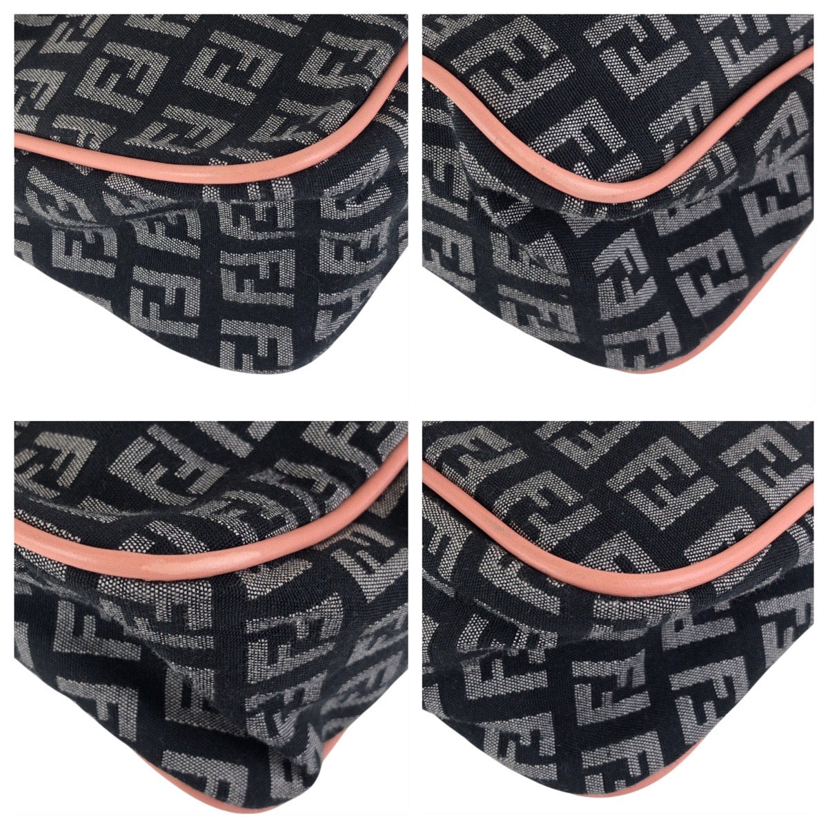 FENDI Shoulder Bag Canvas, Leather Black Pink Gold Metal Shoulder Bag Zucchino Women Used Authentic