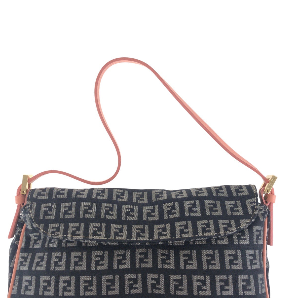 FENDI Shoulder Bag Canvas, Leather Black Pink Gold Metal Shoulder Bag Zucchino Women Used Authentic