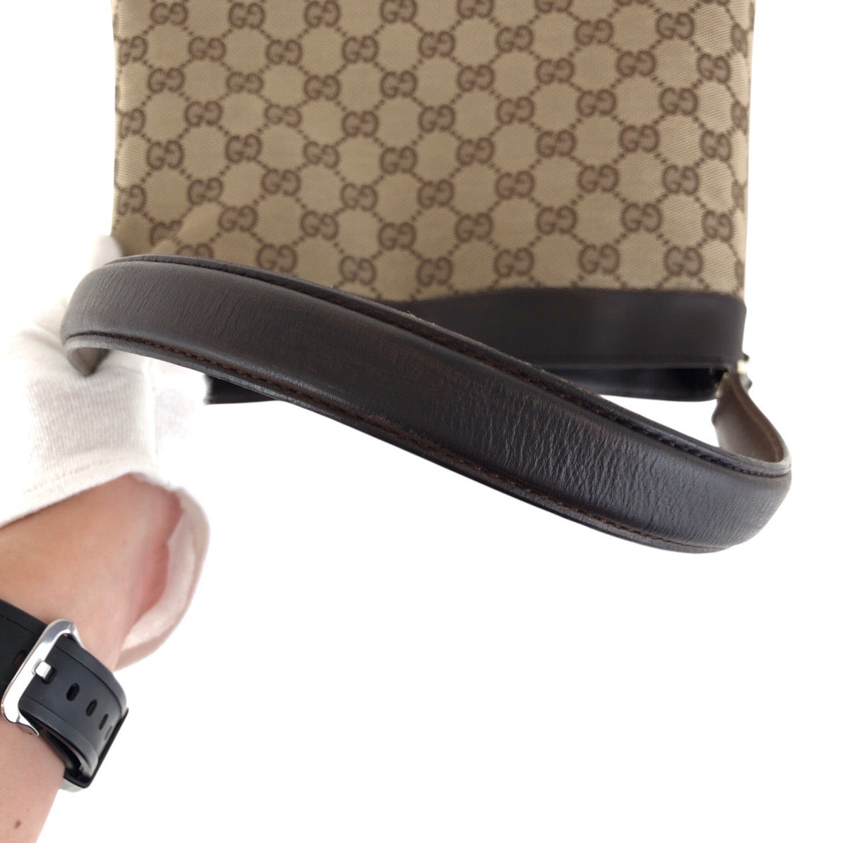 GUCCI Shoulder Bag 001 4231 GG canvas, leather Brown Gold Metal Women Used Authentic