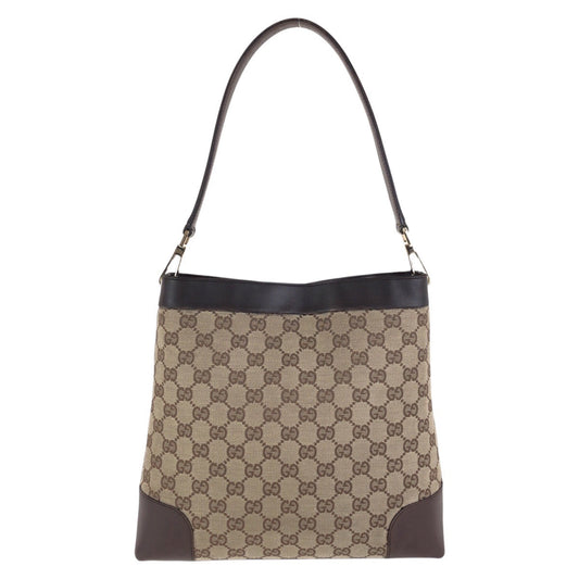 GUCCI Shoulder Bag 001 4231 GG canvas, leather Brown Gold Metal Women Used Authentic