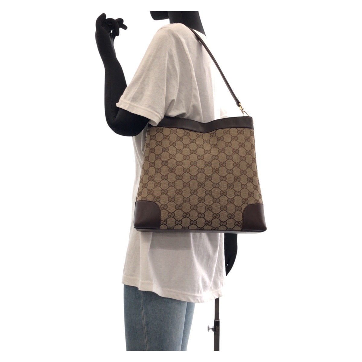 GUCCI Shoulder Bag 001 4231 GG canvas, leather Brown Gold Metal Women Used Authentic