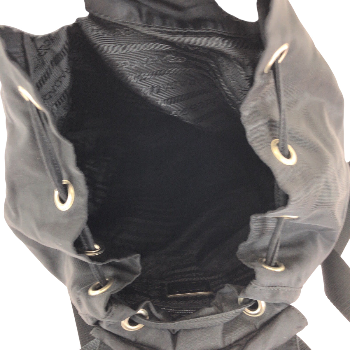 PRADA Backpack BZ5827 Nylon Black SilverMetal Backpack Backpack Test Triangle With logo Women Used Authentic