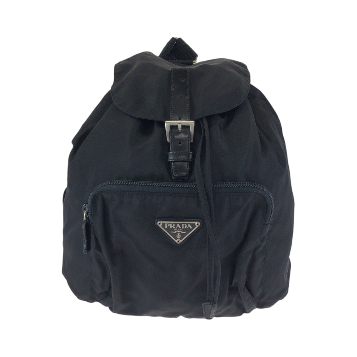 PRADA Backpack BZ5827 Nylon Black SilverMetal Backpack Backpack Test Triangle With logo Women Used Authentic