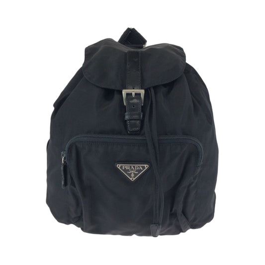 PRADA Backpack BZ5827 Nylon Black SilverMetal Backpack Backpack Test Triangle With logo Women Used Authentic