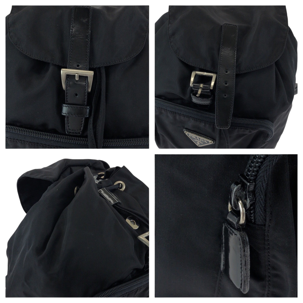 PRADA Backpack BZ5827 Nylon Black SilverMetal Backpack Backpack Test Triangle With logo Women Used Authentic