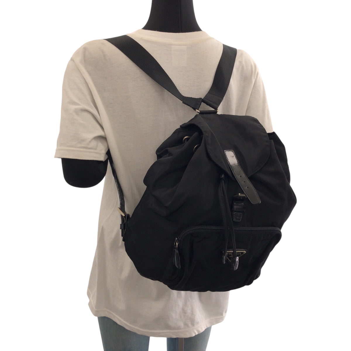 PRADA Backpack BZ5827 Nylon Black SilverMetal Backpack Backpack Test Triangle With logo Women Used Authentic
