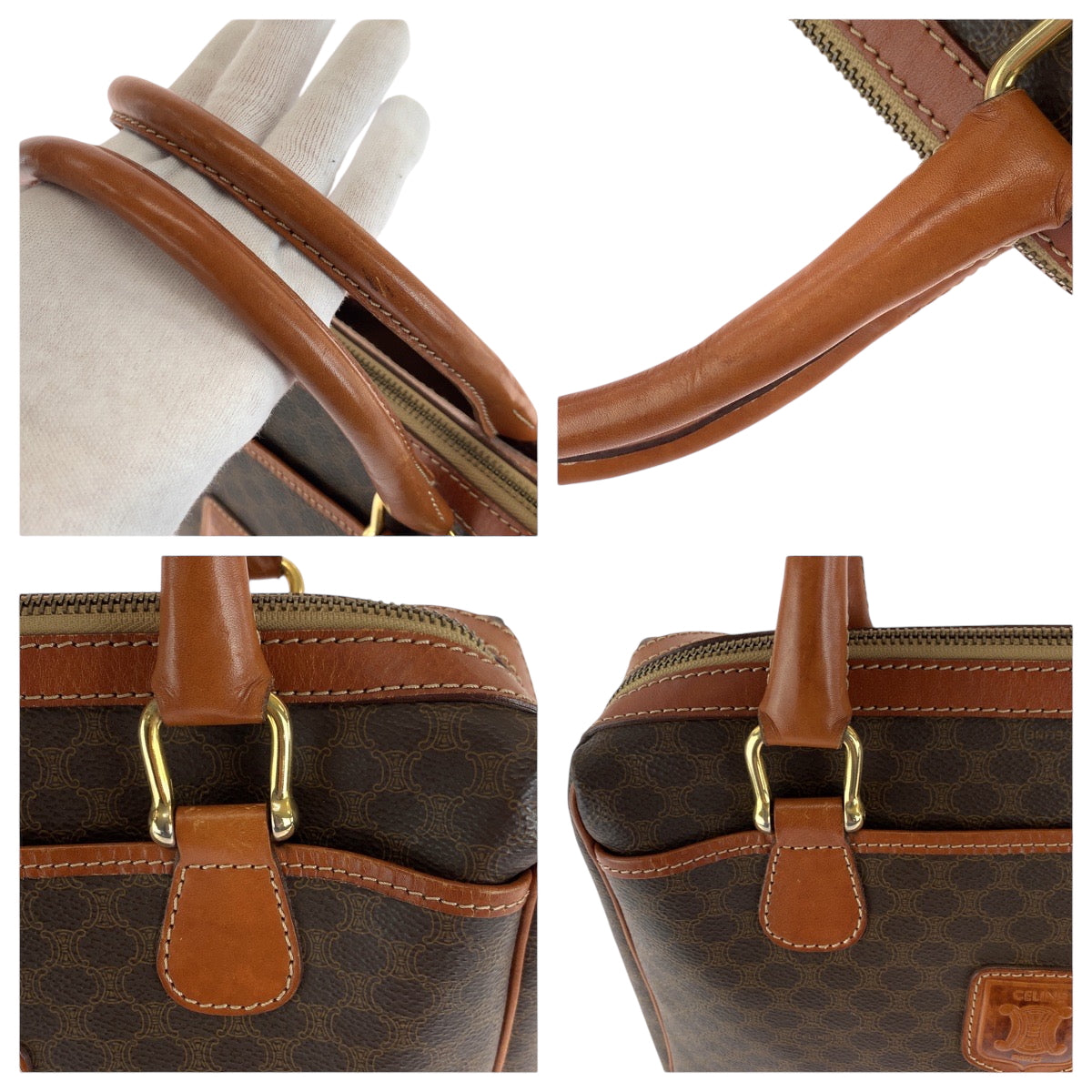 CELINE Handbag PVC Brown Gold Metal Handbag Macadam Women Used Authentic
