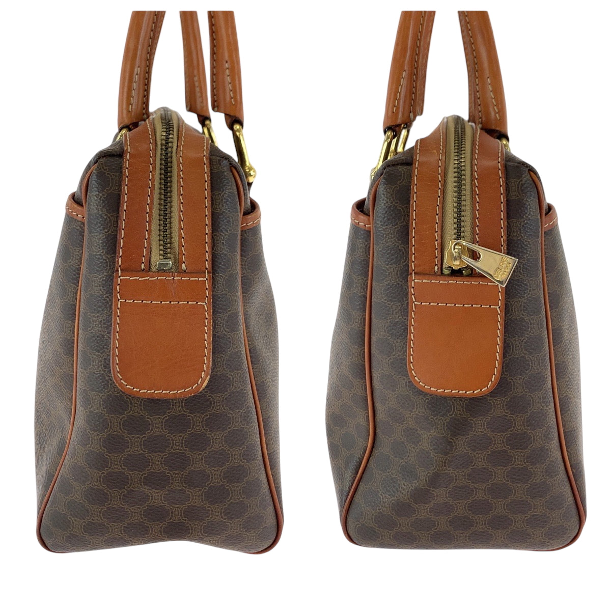 CELINE Handbag PVC Brown Gold Metal Handbag Macadam Women Used Authentic