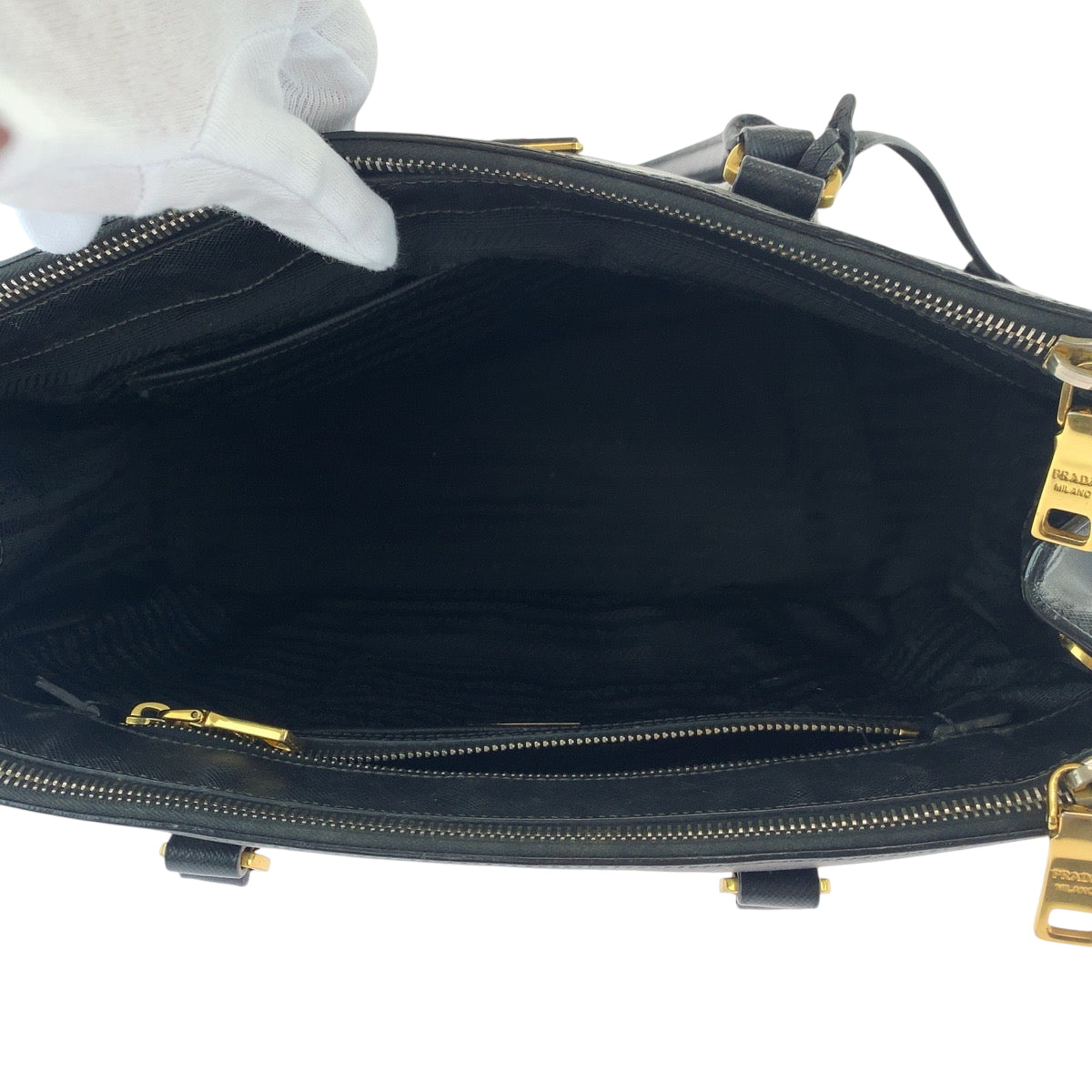 PRADA Handbag BN2274 leather Black GoldMetal Handbag Tote Bag Galleria Triangle With logo Women Used Authentic