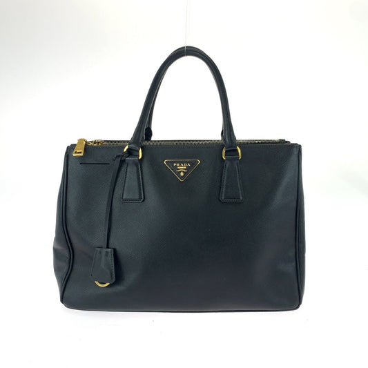 PRADA Handbag BN2274 leather Black GoldMetal Handbag Tote Bag Galleria Triangle With logo Women Used Authentic