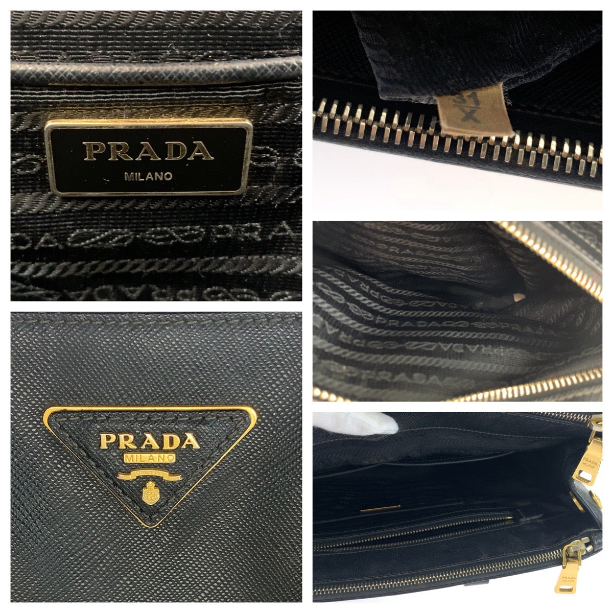 PRADA Handbag BN2274 leather Black GoldMetal Handbag Tote Bag Galleria Triangle With logo Women Used Authentic