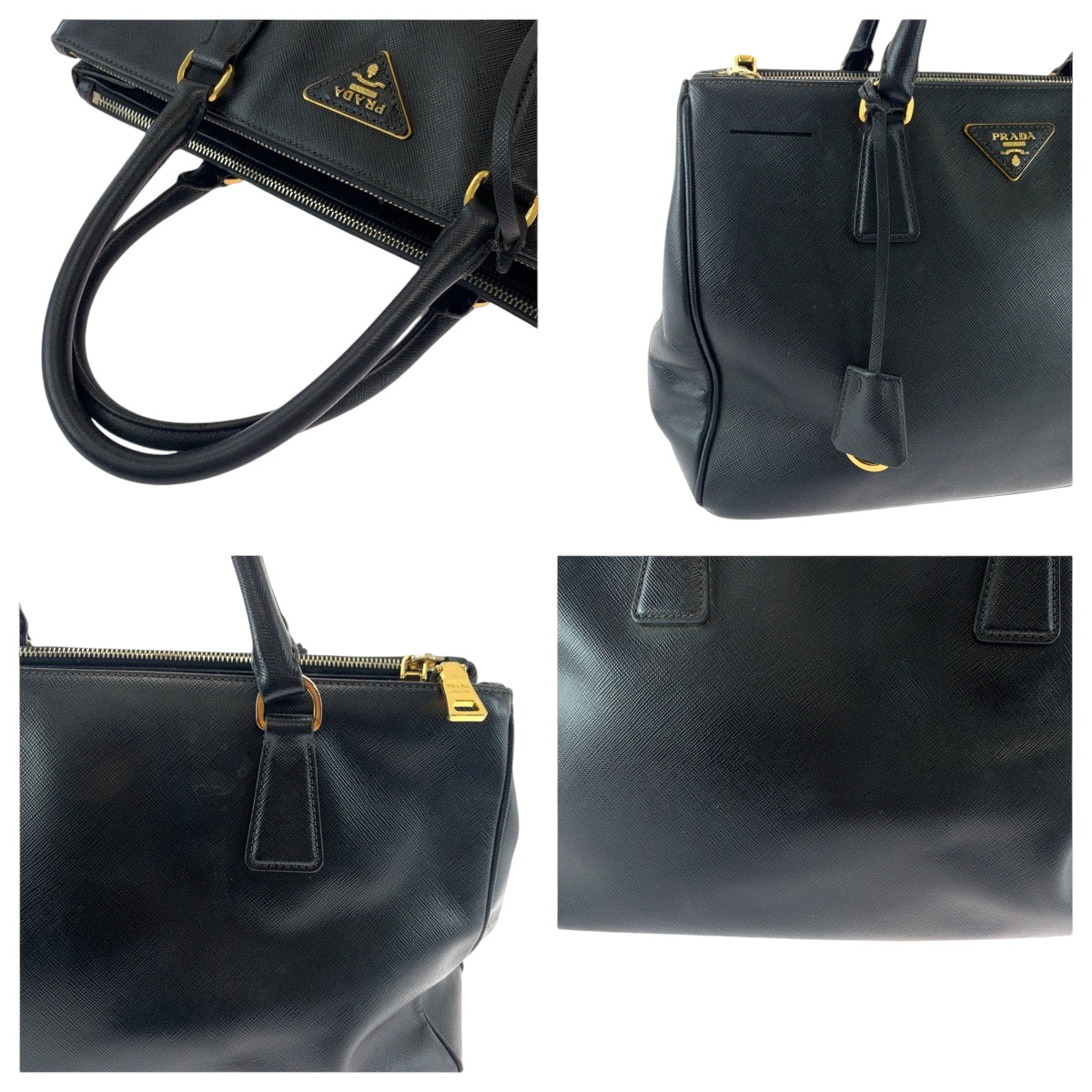 PRADA Handbag BN2274 leather Black GoldMetal Handbag Tote Bag Galleria Triangle With logo Women Used Authentic