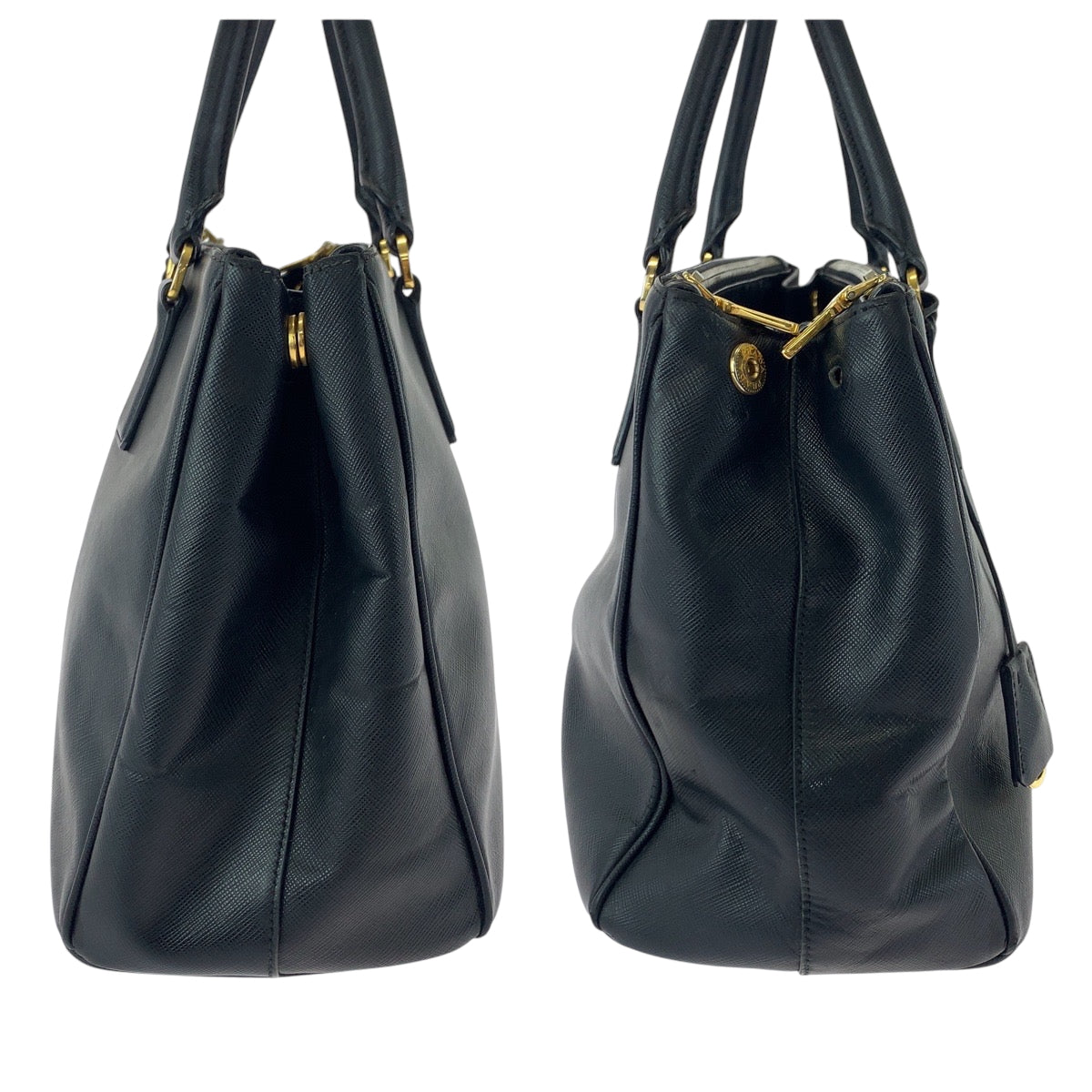 PRADA Handbag BN2274 leather Black GoldMetal Handbag Tote Bag Galleria Triangle With logo Women Used Authentic
