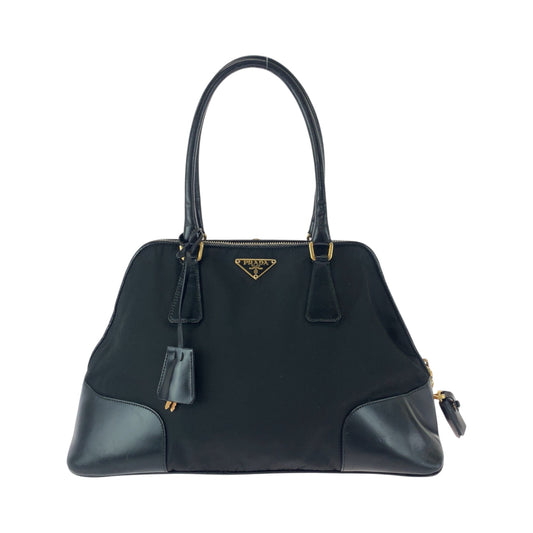 PRADA Handbag Nylon Black GoldMetal Handbag Tote Bag Shoulder Bag Test Triangle With logo Women Used Authentic