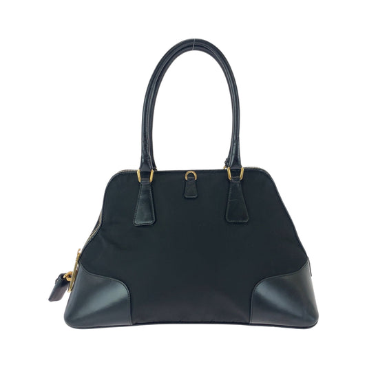 PRADA Handbag Nylon Black GoldMetal Handbag Tote Bag Shoulder Bag Test Triangle With logo Women Used Authentic