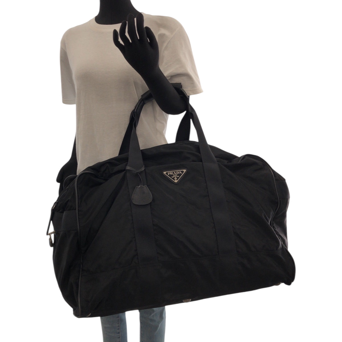 PRADA Boston Duffel bag Nylon Black SilverMetal Boston Duffel bag Handbag Test Triangle With logo mens Used Authentic