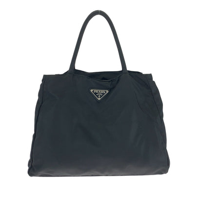 PRADA Tote Bag Nylon Black SilverMetal Tote Bag Handbag Shoulder Bag Test Triangle With logo Women Used Authentic