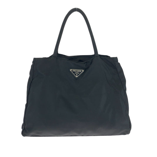 PRADA Tote Bag Nylon Black SilverMetal Tote Bag Handbag Shoulder Bag Test Triangle With logo Women Used Authentic