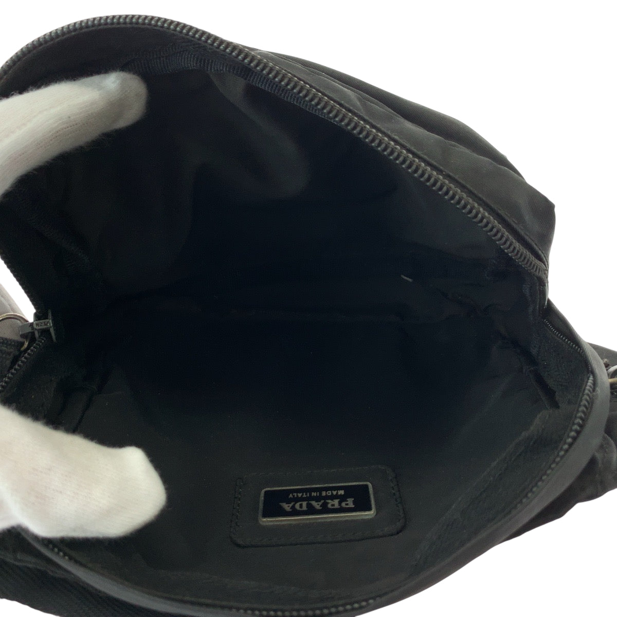 PRADA Waist bag V210 Nylon Black SilverMetal Waist Bag Bum Bag Test Triangle With logo mens Used Authentic
