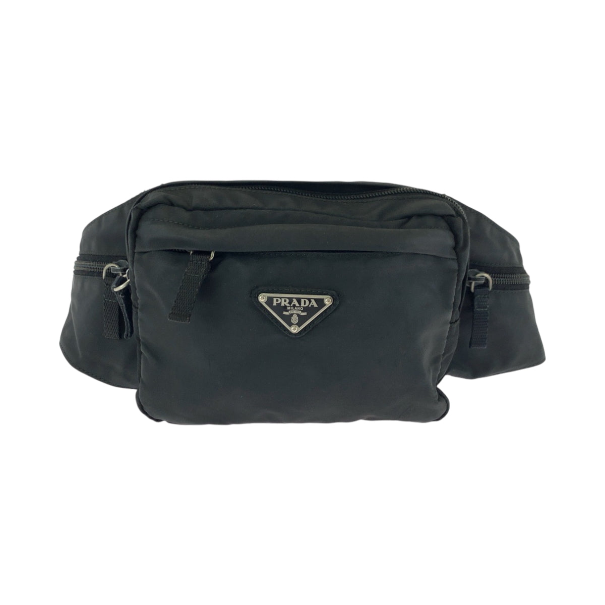 PRADA Waist bag V210 Nylon Black SilverMetal Waist Bag Bum Bag Test Triangle With logo mens Used Authentic