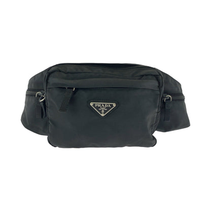 PRADA Waist bag V210 Nylon Black SilverMetal Waist Bag Bum Bag Test Triangle With logo mens Used Authentic