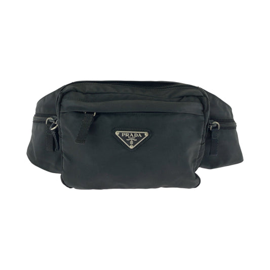 PRADA Waist bag V210 Nylon Black SilverMetal Waist Bag Bum Bag Test Triangle With logo mens Used Authentic