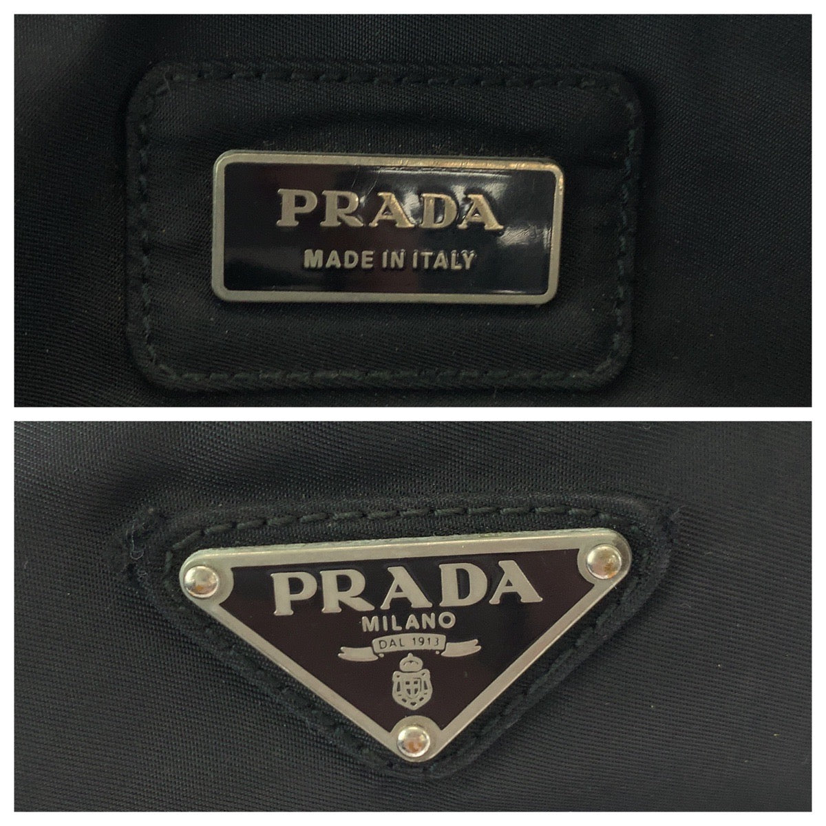 PRADA Waist bag V210 Nylon Black SilverMetal Waist Bag Bum Bag Test Triangle With logo mens Used Authentic