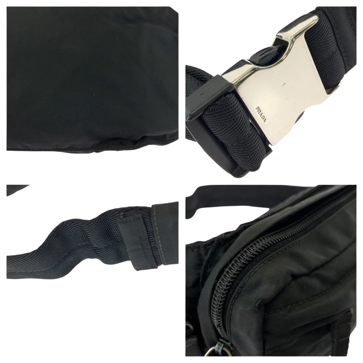 PRADA Waist bag V210 Nylon Black SilverMetal Waist Bag Bum Bag Test Triangle With logo mens Used Authentic