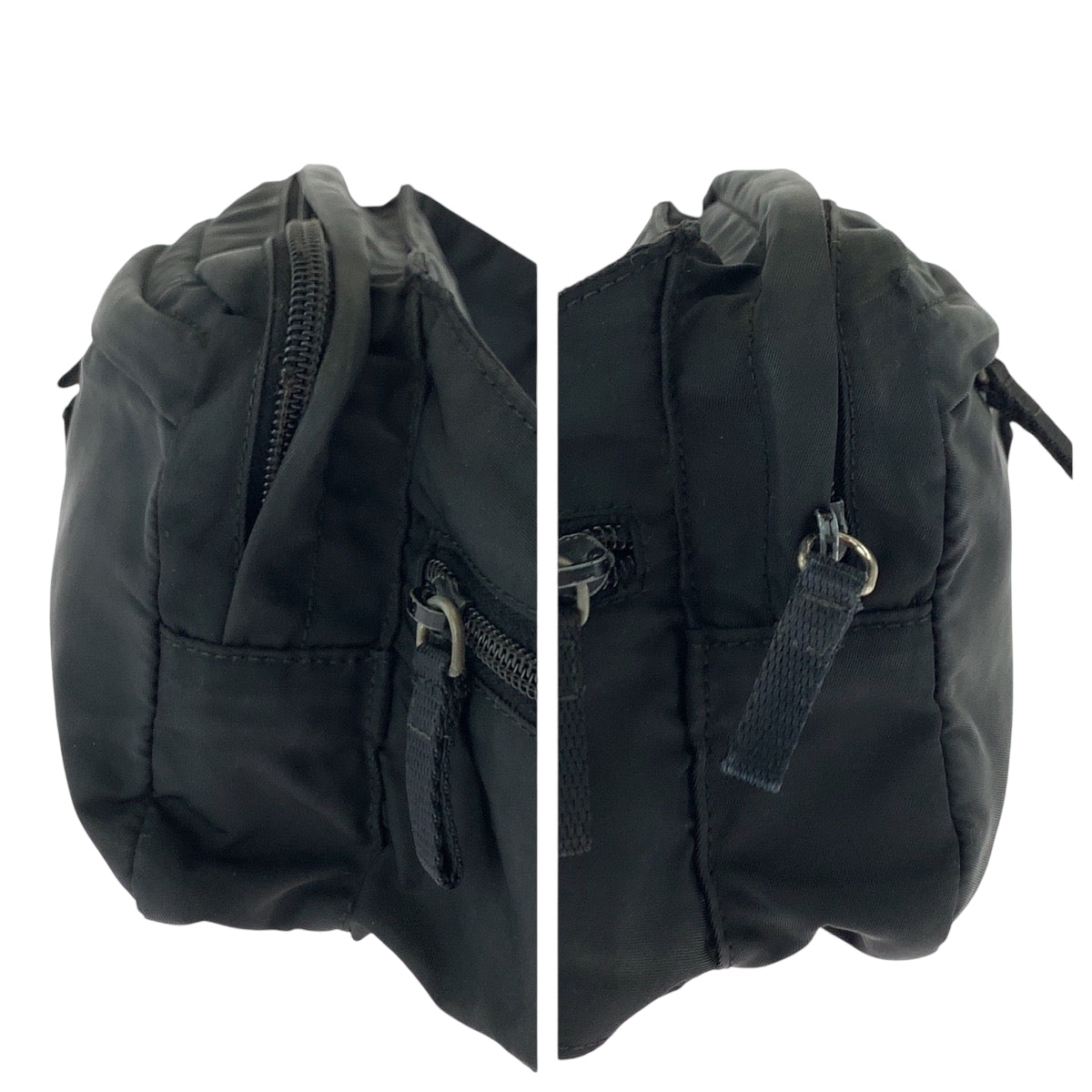 PRADA Waist bag V210 Nylon Black SilverMetal Waist Bag Bum Bag Test Triangle With logo mens Used Authentic