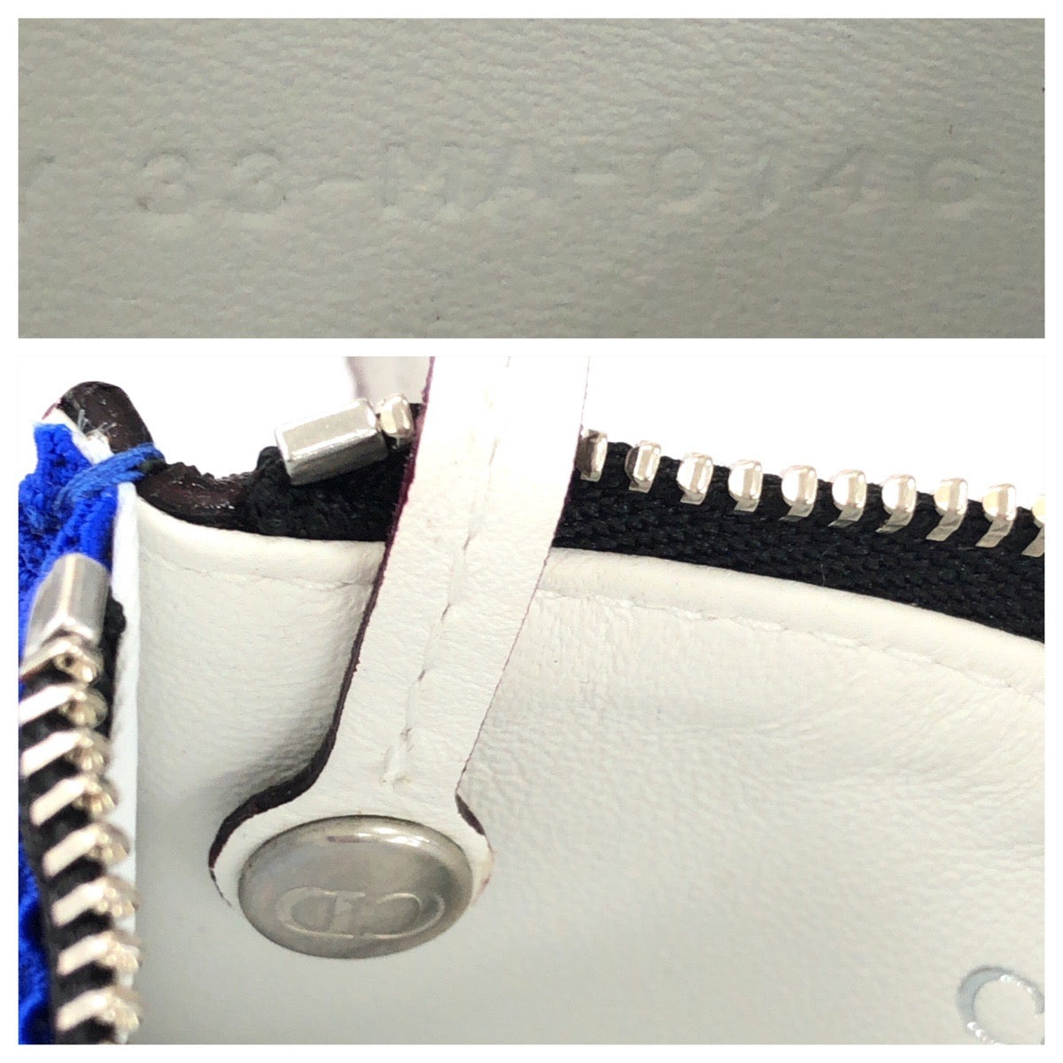 Dior Coin case Canvas, Leather, Beads Blue Black SilverMetal Coin case Card Case Women Used Authentic