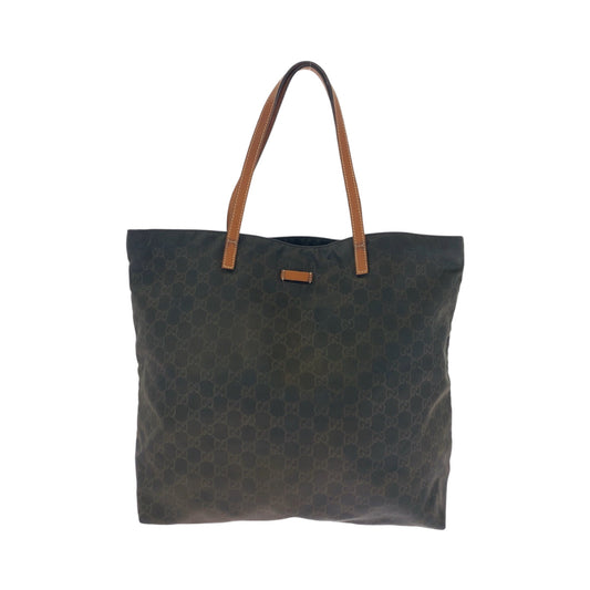 GUCCI Tote Bag 524947 Nylon Brown Black Gold Metal Tote Bag Shoulder Bag Women Used Authentic