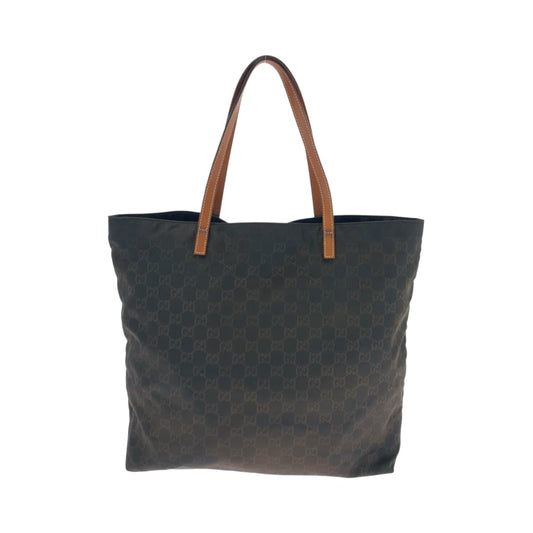 GUCCI Tote Bag 524947 Nylon Brown Black Gold Metal Tote Bag Shoulder Bag Women Used Authentic