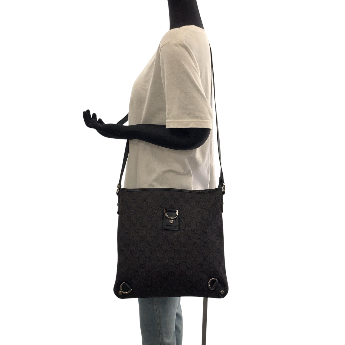 GUCCI Shoulder Bag 268642 GG canvas Black SilverMetal Shoulder Bag pochette Abbey Women Used Authentic