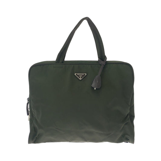PRADA Tote Bag Nylon Khaki SilverMetal Tote Bag handbag Test Triangle With logo Women Used Authentic